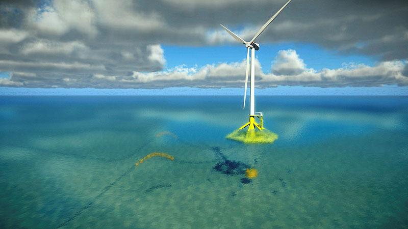 Floating turbine at sea