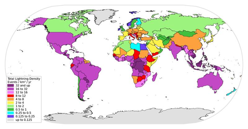 Global lightning map 2020
