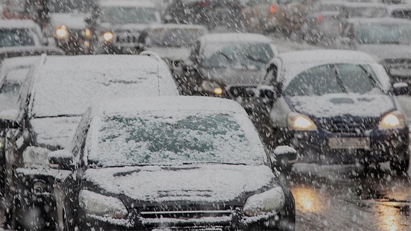 Cars in winter traffic