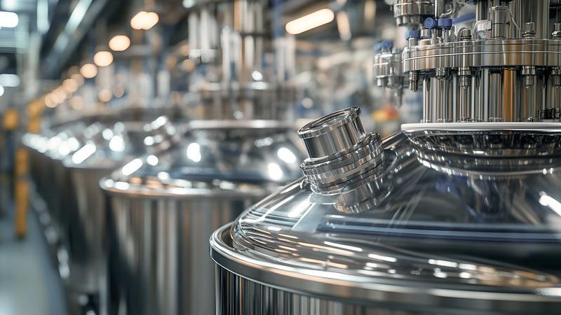 Bioréacteurs en acier inoxydable dans une installation biotechnologique moderne.