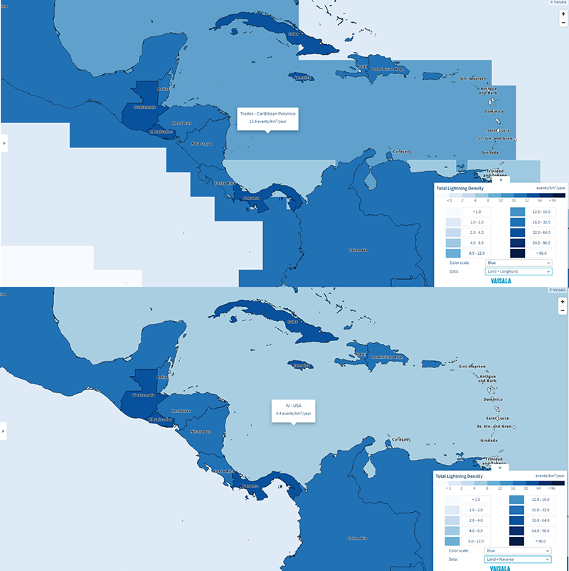 Figure 2: Oceanic lightning binned by Longhurst Ecological Provinces and NAVAREAs.