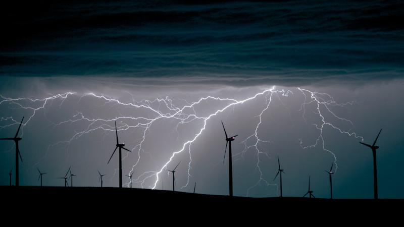 Lightning strikes a wind farm