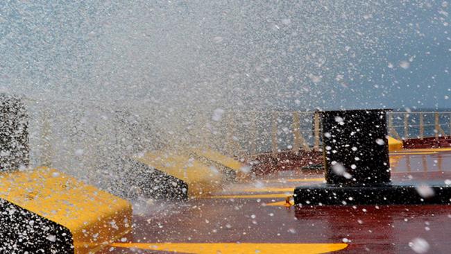 Snowstorm on a boat