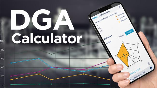 DGA Calculator on a phone, Power Substation at the background