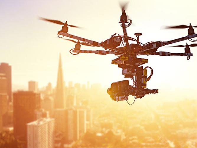 Drone over city